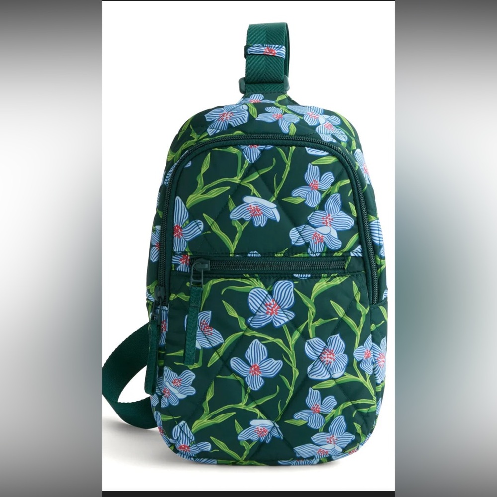 Vera Bradley Green Backpack with Blue Floral Design
